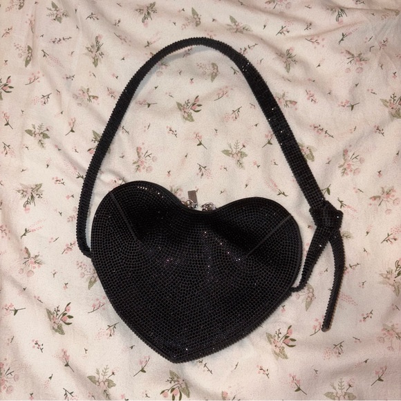 Black Heart-Shaped Evening Bag rhinestone sparkly zara - Picture 2 of 8